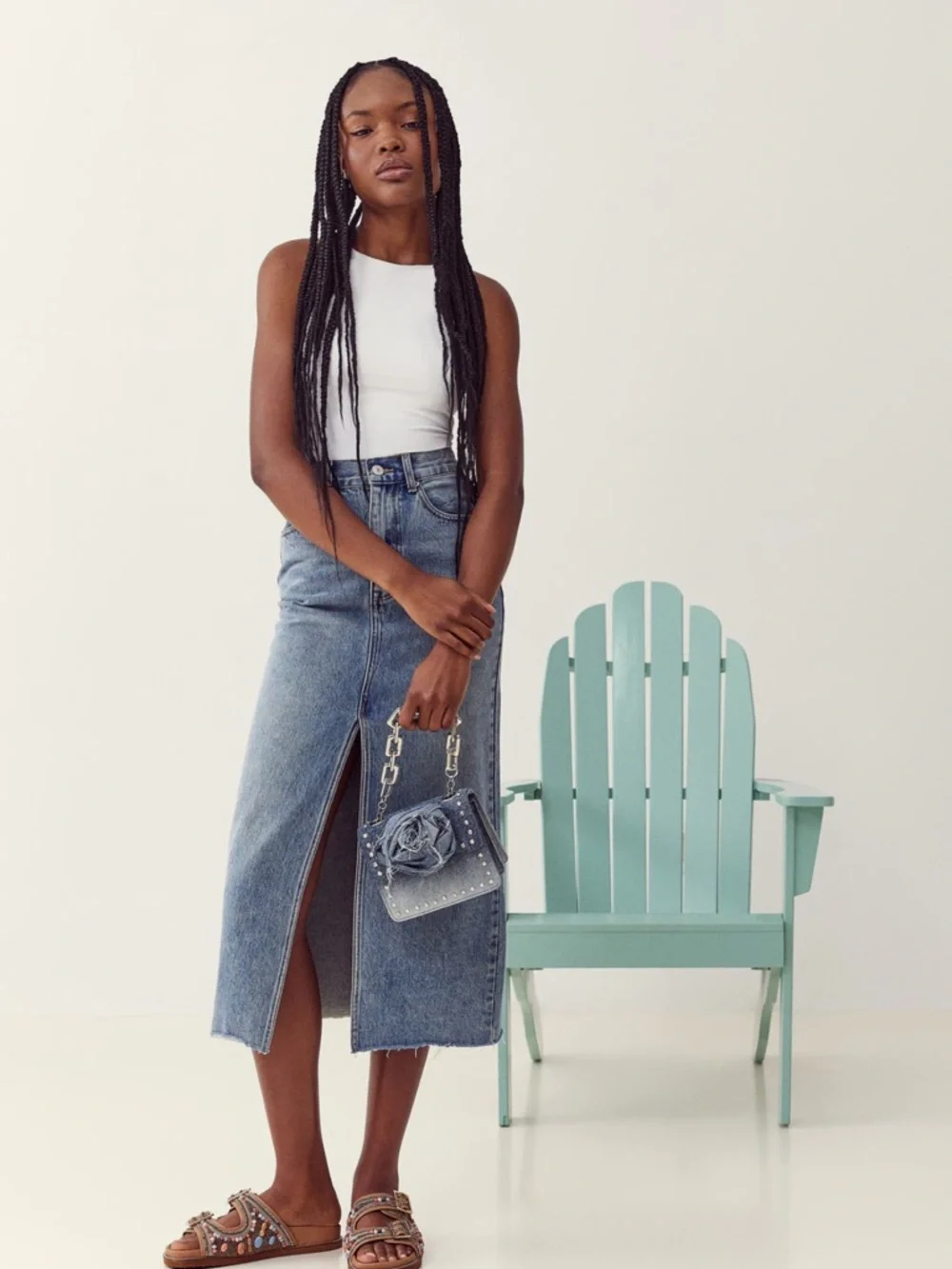 Steve Madden Avani Front Slit Denim Skirt - Picture 3 of 4